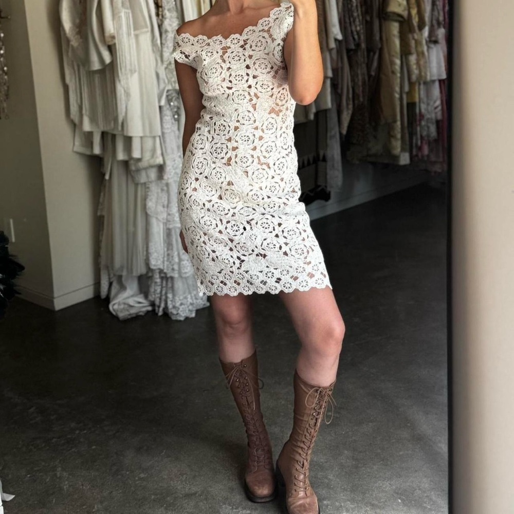 Vintage 50’s White Crochet Raffia Dress